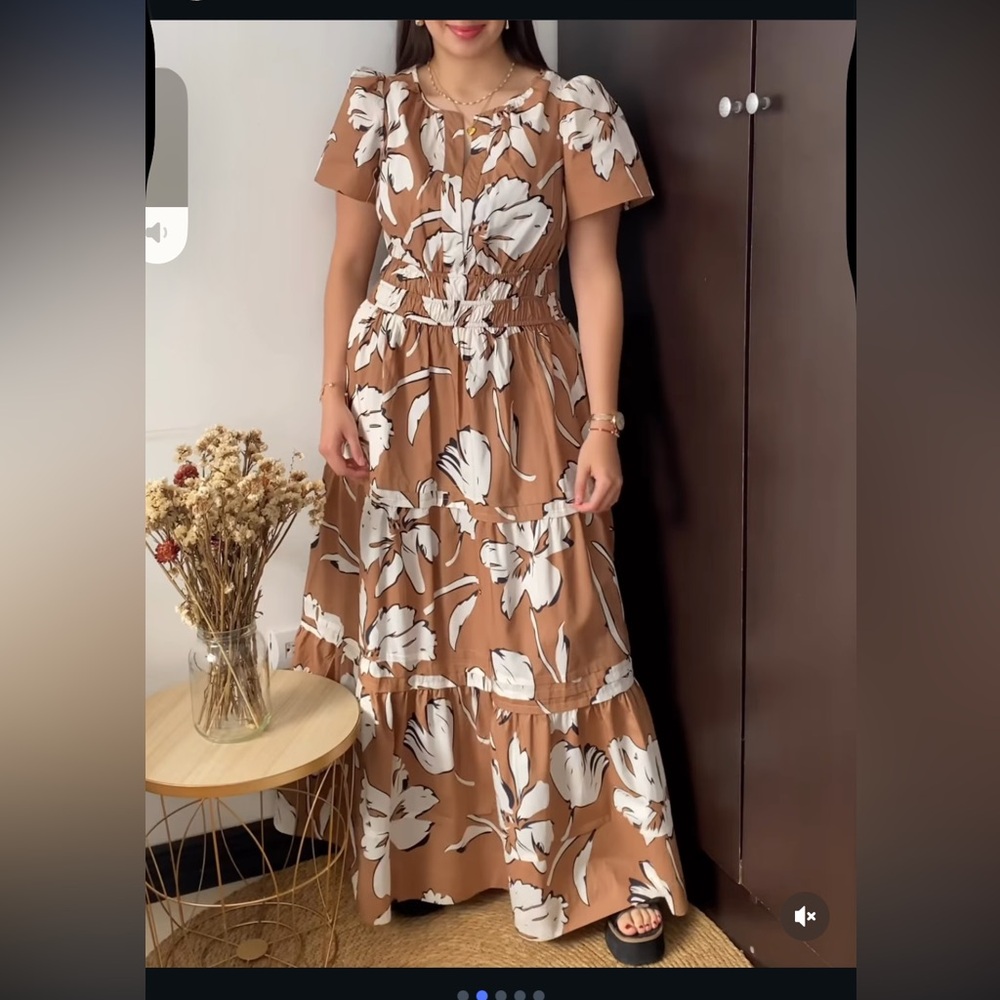Cynthia Rowley Brown Maxi Dress with White Floral Print